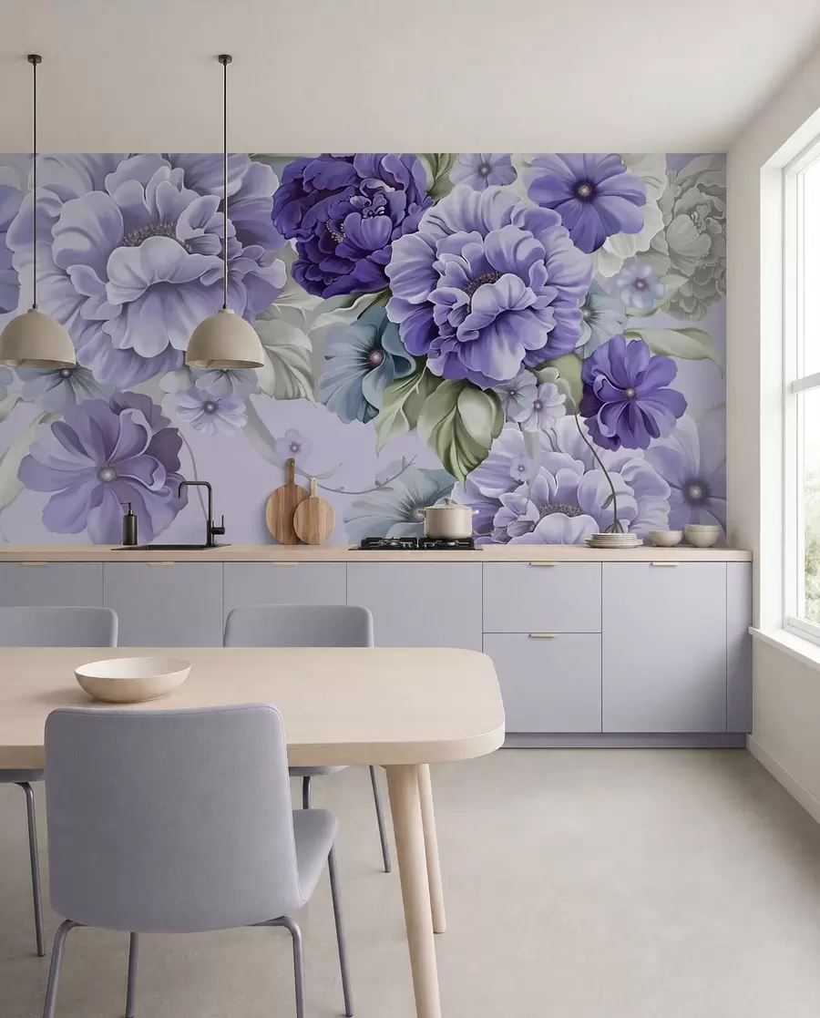 peintures murales Fleurs bleues délicates dans des couleurs bleues u59900v2