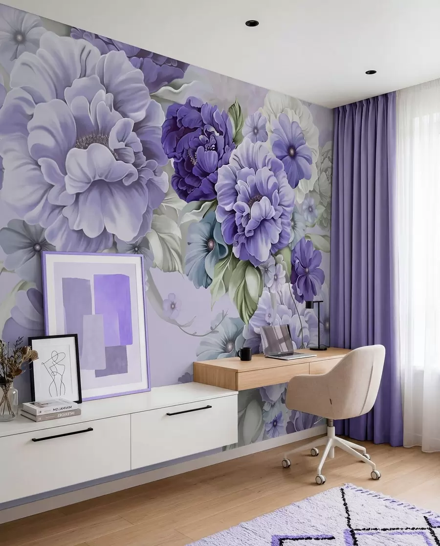 wall murals Delicate blue flowers in blue colors u59900v2