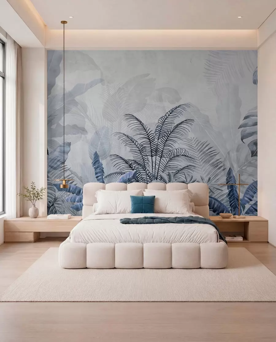 peintures murales Palmiers en couleur grise en couleurs bleues u71284v1