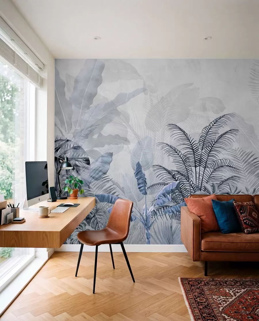 murales Palmeras de color gris en colores azules u71284v1