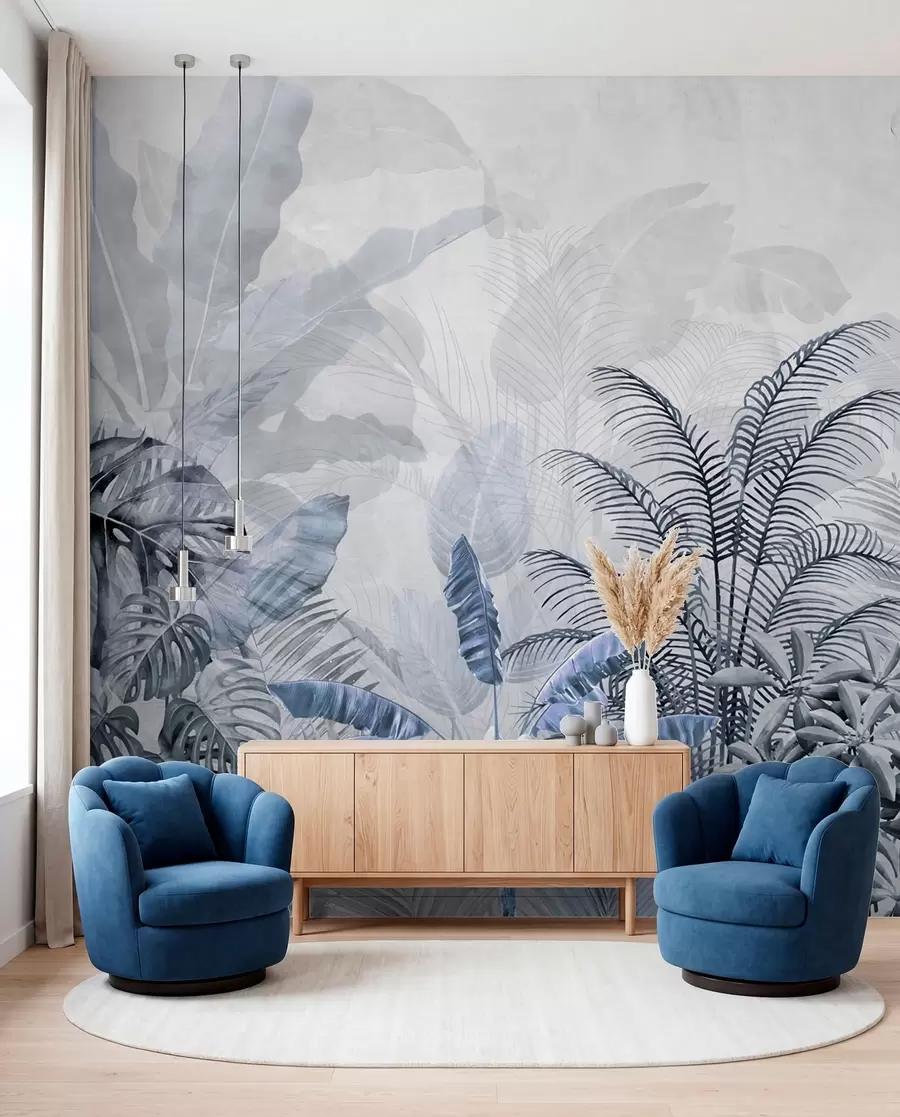 Wall Mural Photo Wallpaper Palm trees in gray color in blue colors u71284v1
