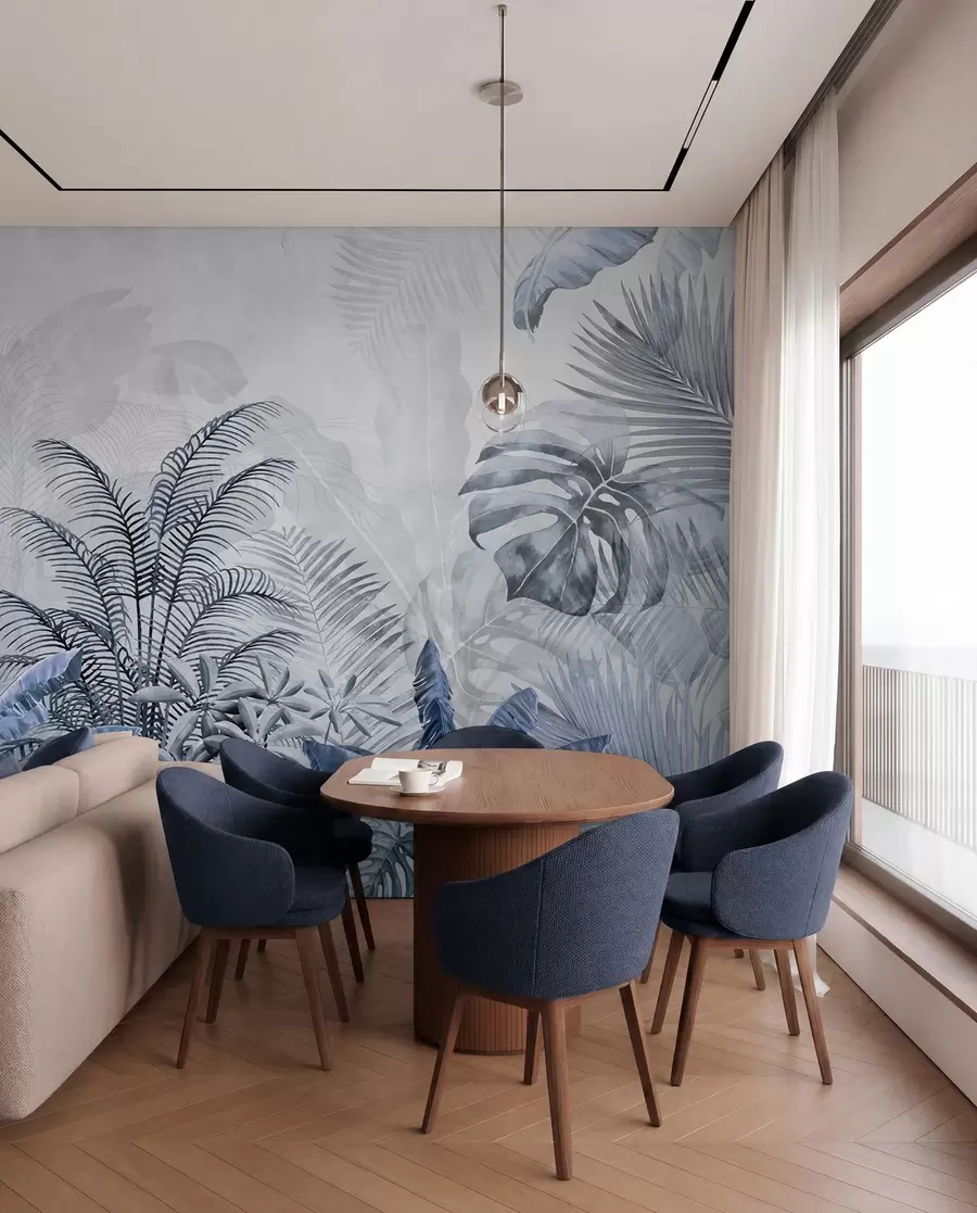 wall murals Palm trees in gray color in blue colors u71284v1