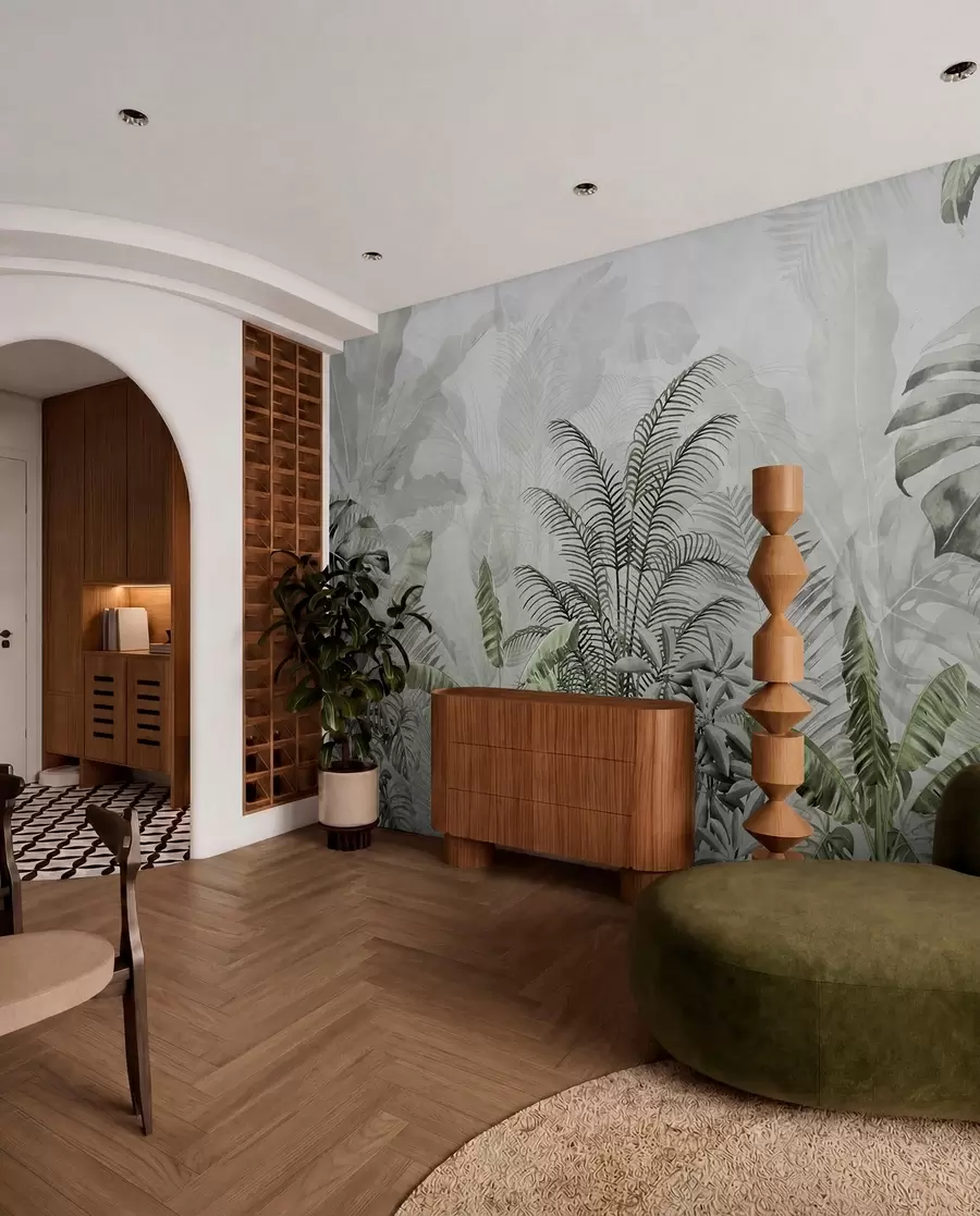 Wall Mural Photo Wallpaper Palm trees in gray color in green colors u71284v3
