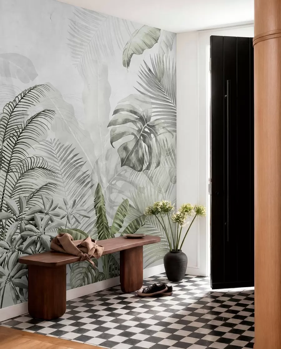 Wall Mural Photo Wallpaper Palm trees in gray color in green colors u71284v3