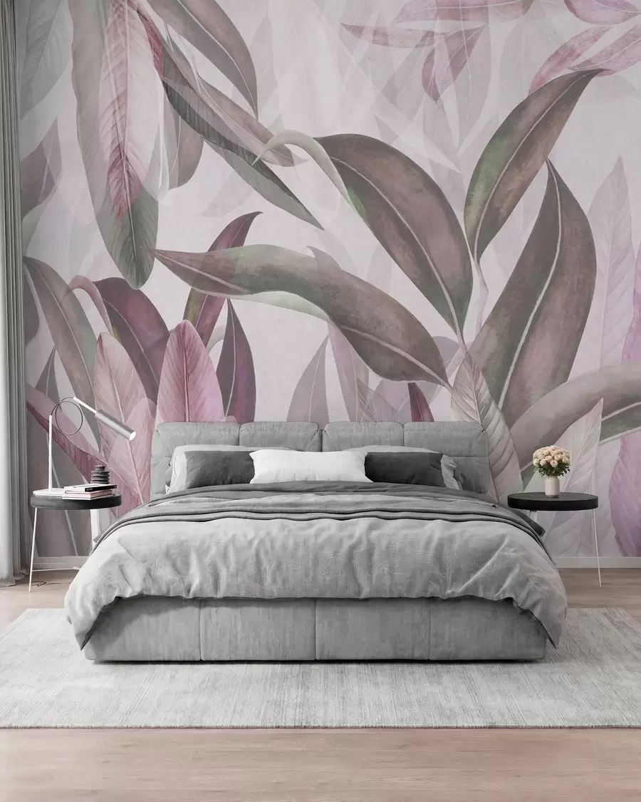 Wall Mural Photo Wallpaper Green and pink palm leaves in purple colors u94302v3