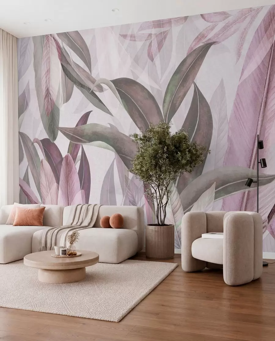 Wall Mural Photo Wallpaper Rose and Gray Leaf Layers u94302v3