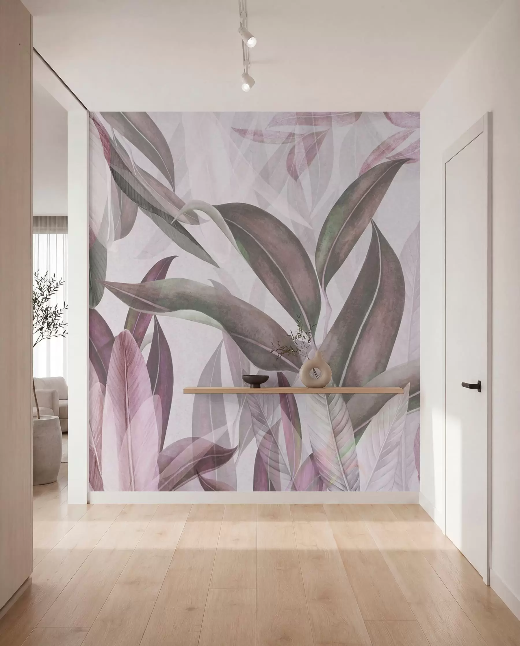 Wall Mural Photo Wallpaper Green and pink palm leaves in purple colors u94302v3