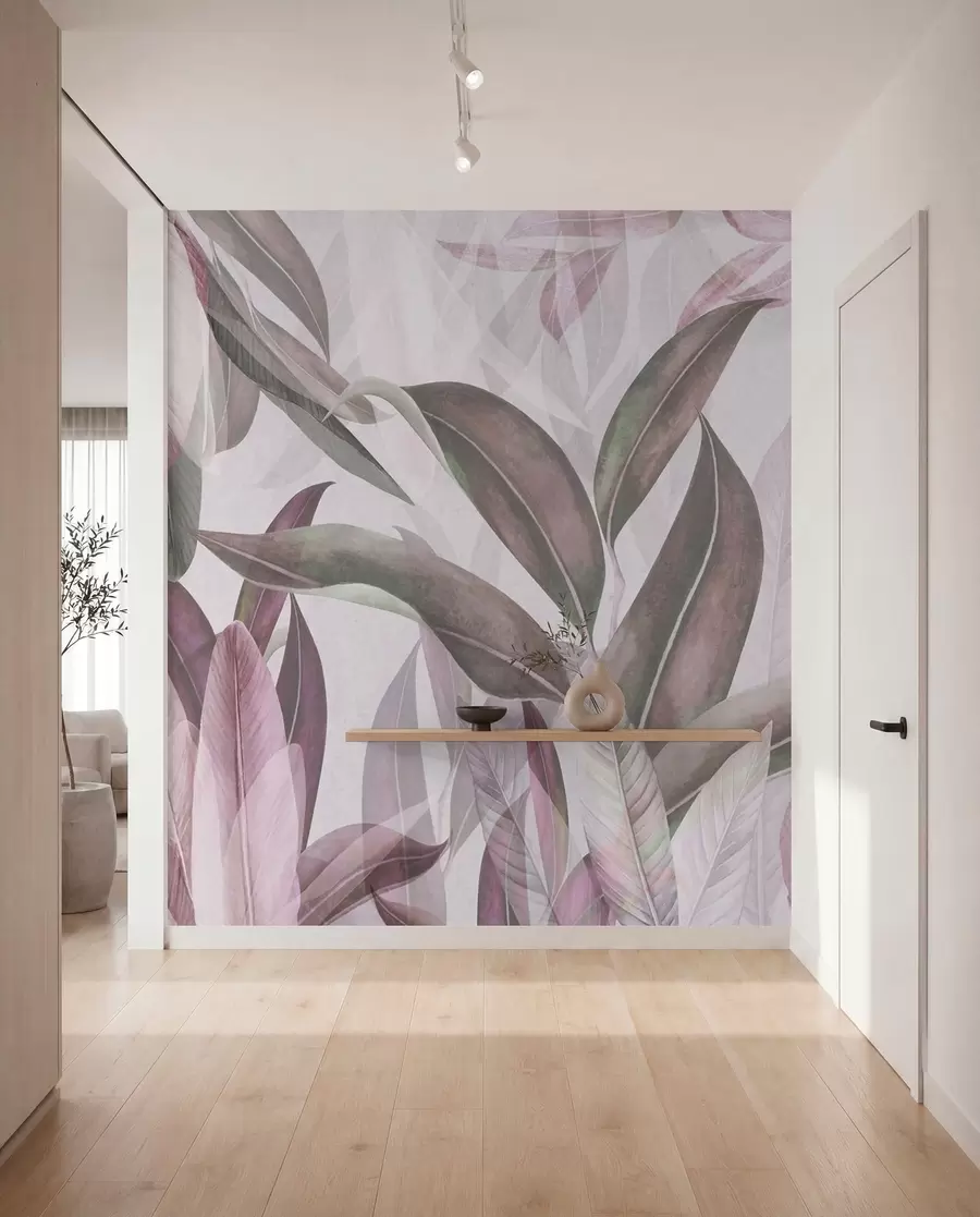 Wall Mural Photo Wallpaper Green and pink palm leaves in purple colors u94302v3