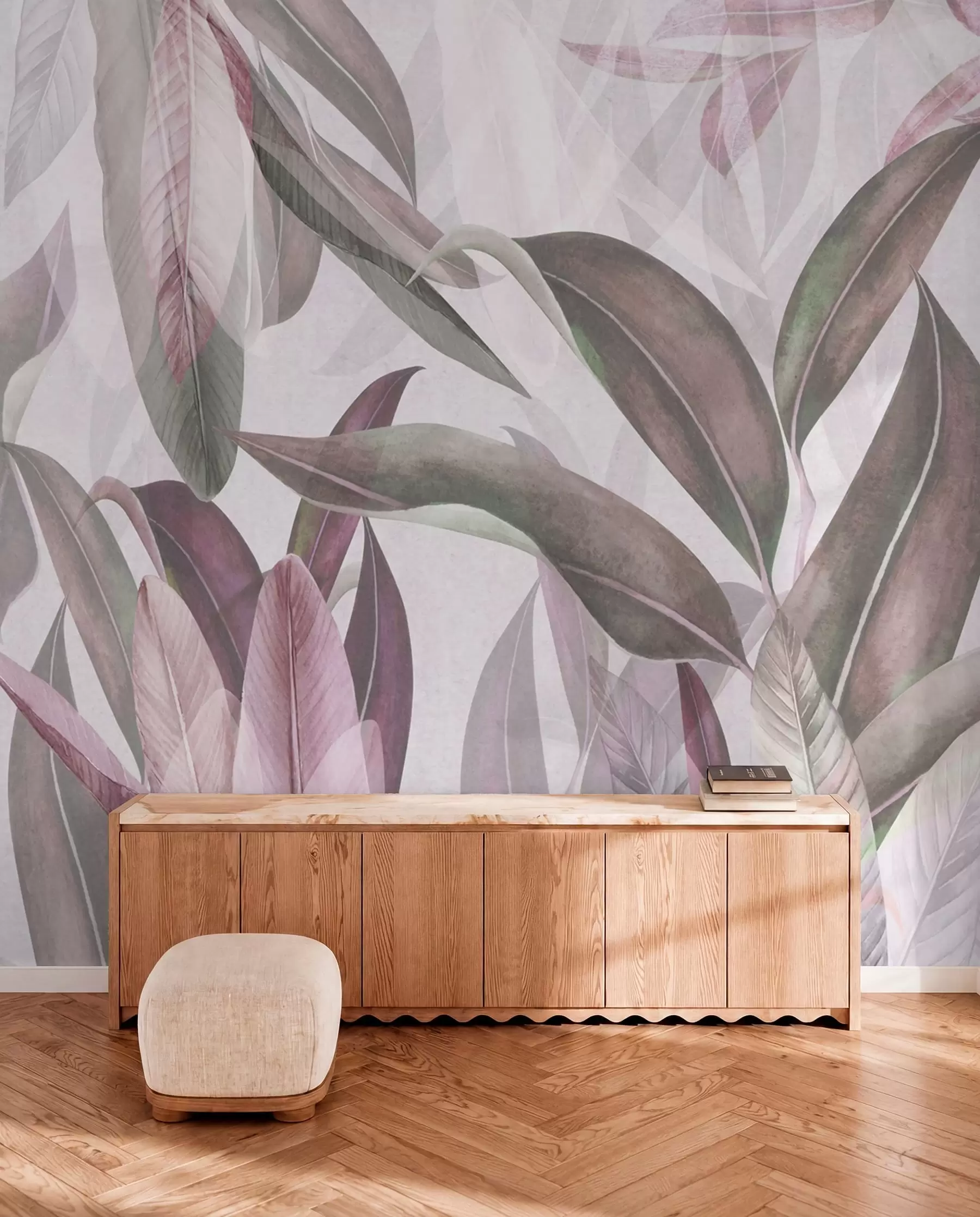 murales Capas de hojas rosas y grises u94302v3