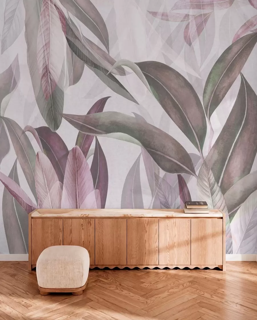 Wall Mural Photo Wallpaper Green and pink palm leaves in purple colors u94302v3
