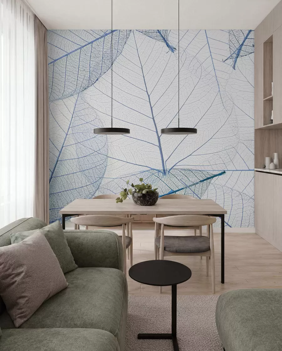 Wall Mural Photo Wallpaper Transparent leaves in blue colors u24439v1