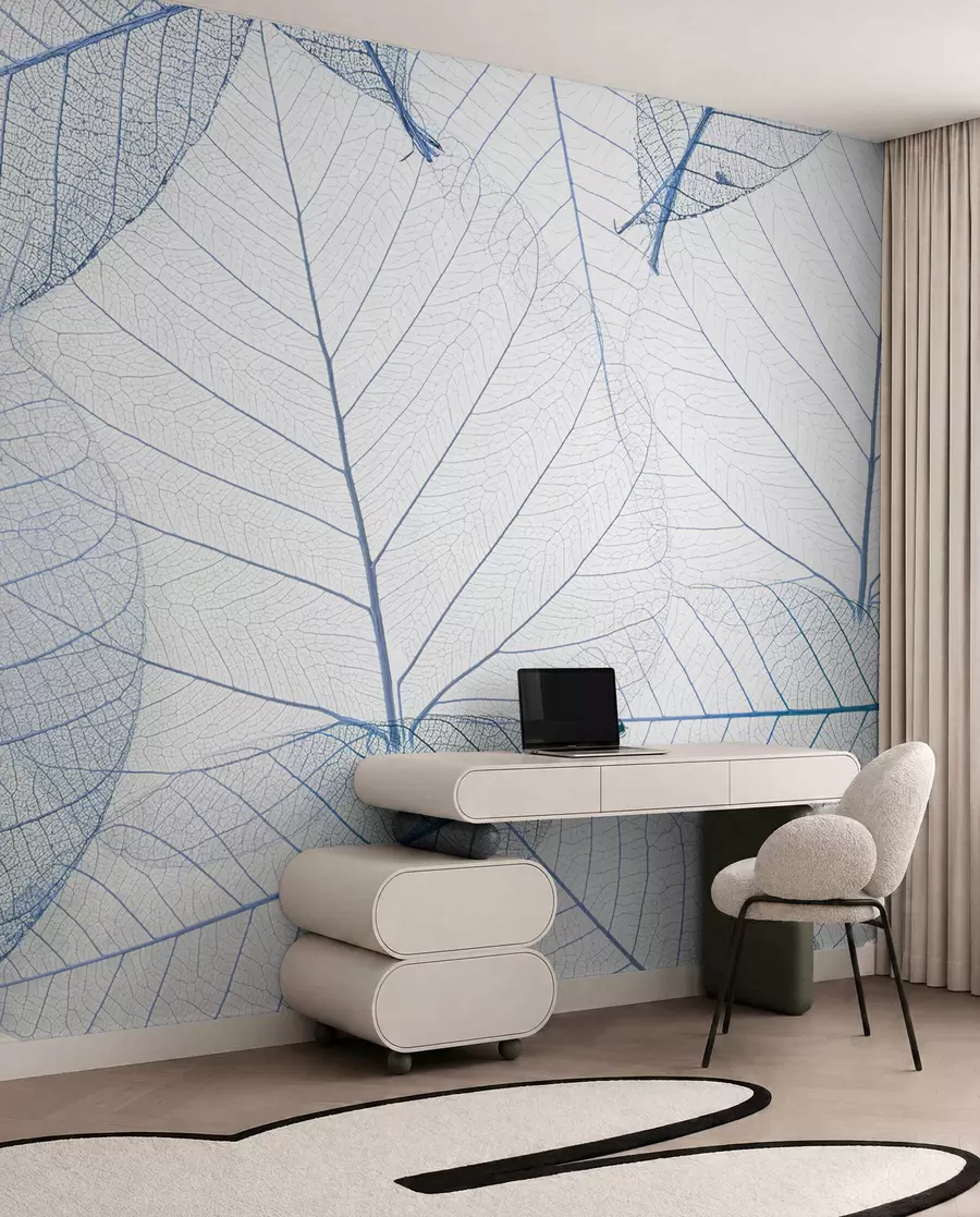 Wall Mural Photo Wallpaper Transparent leaves in blue colors u24439v1
