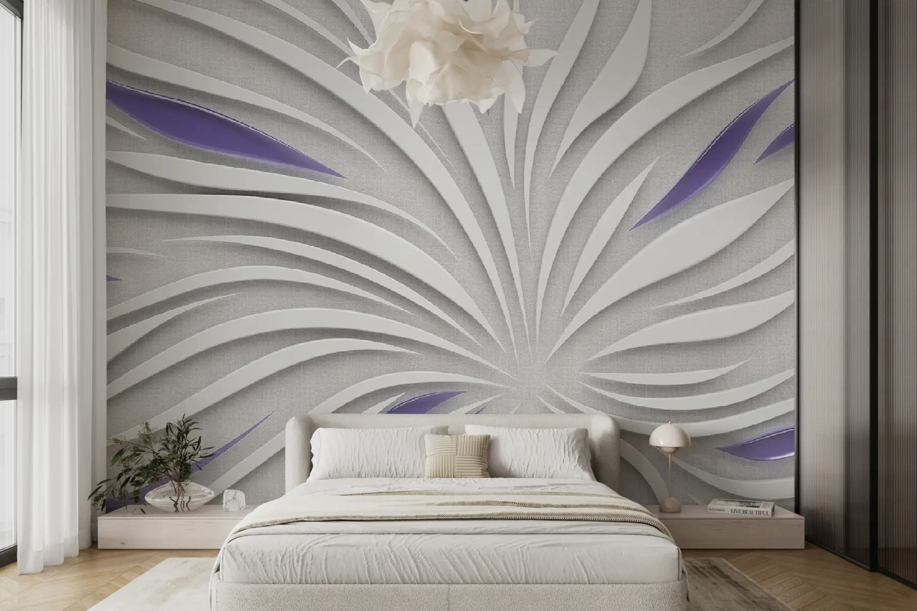 wall murals Abstract flower on fabric in purple colors u06452v3