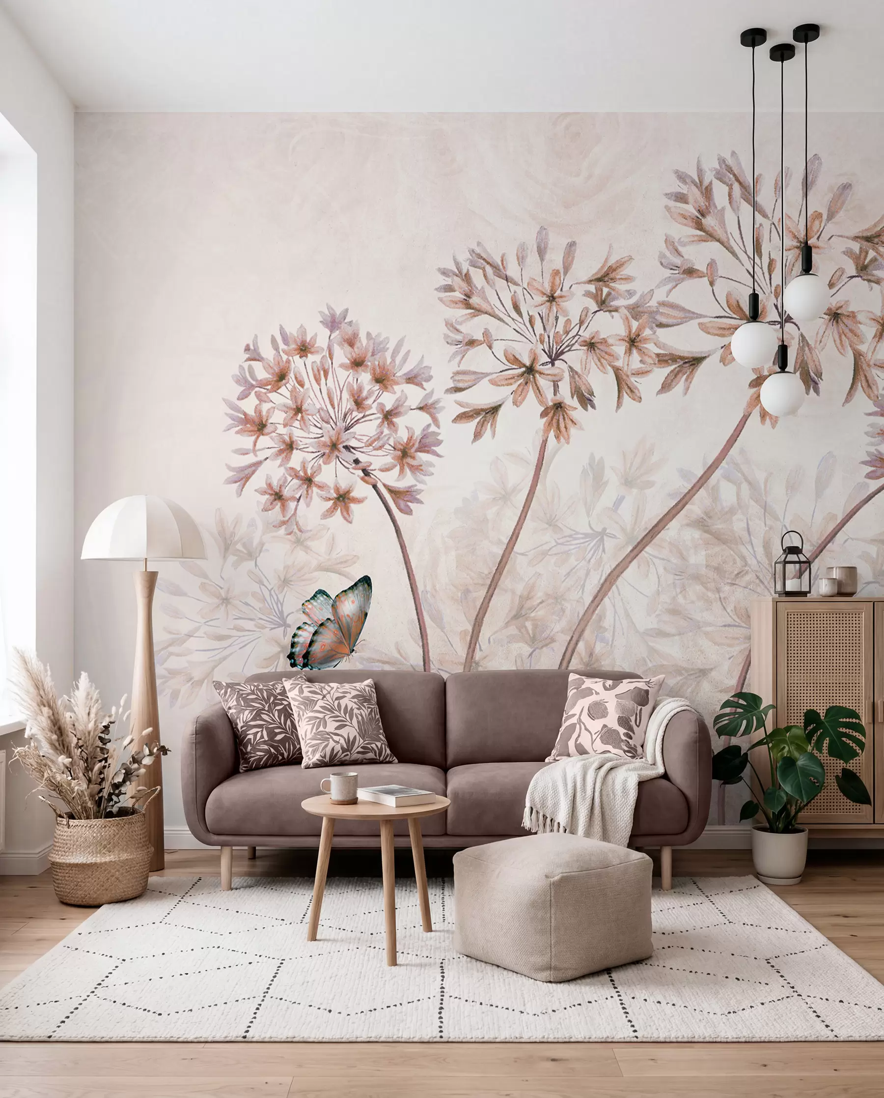 wall murals Plant, flower and blue in brown colors u35495v1