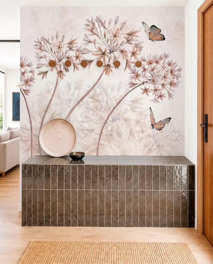 peintures murales Plante, fleur et bleu en couleurs brunes u35495v1
