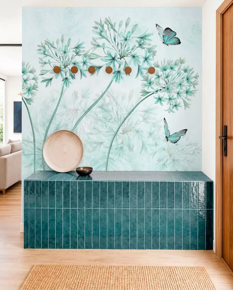 peintures murales Plante, fleur et bleu dans des couleurs bleues u35495v2