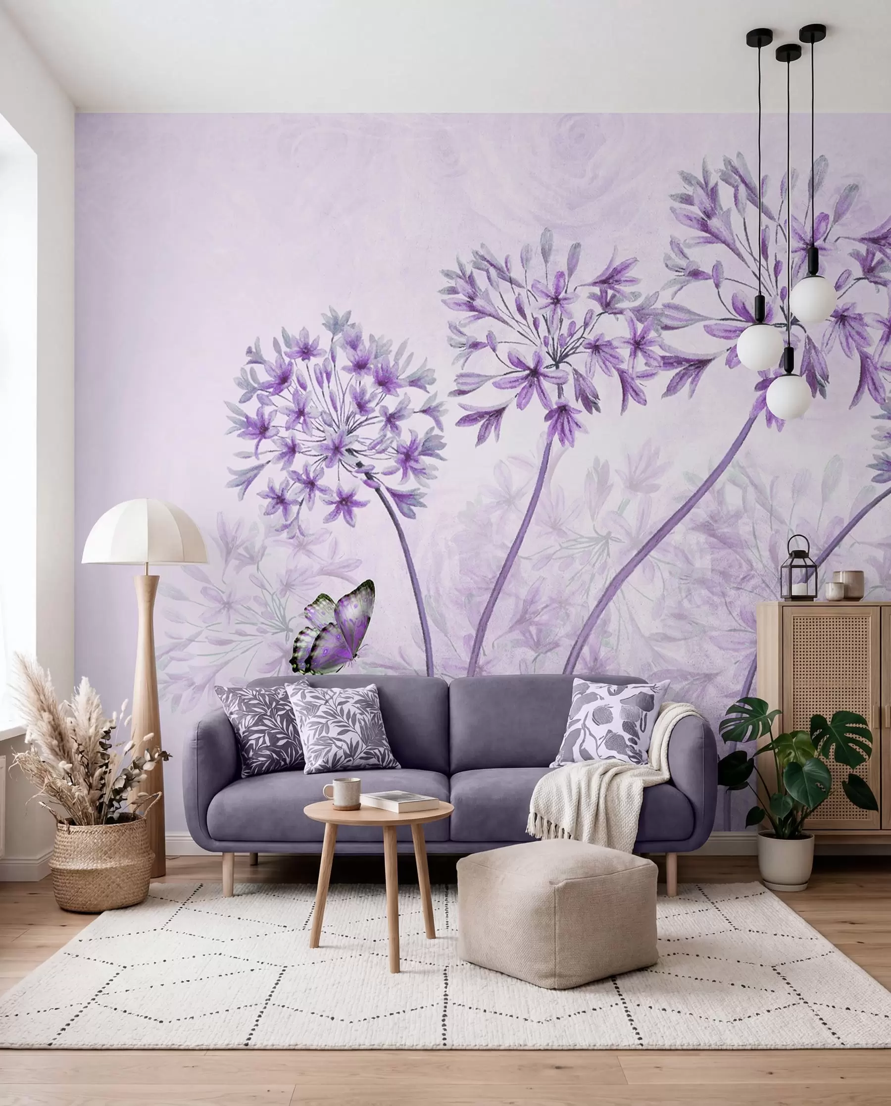 wall murals Plant, flower and blue in pink colors u35495v3