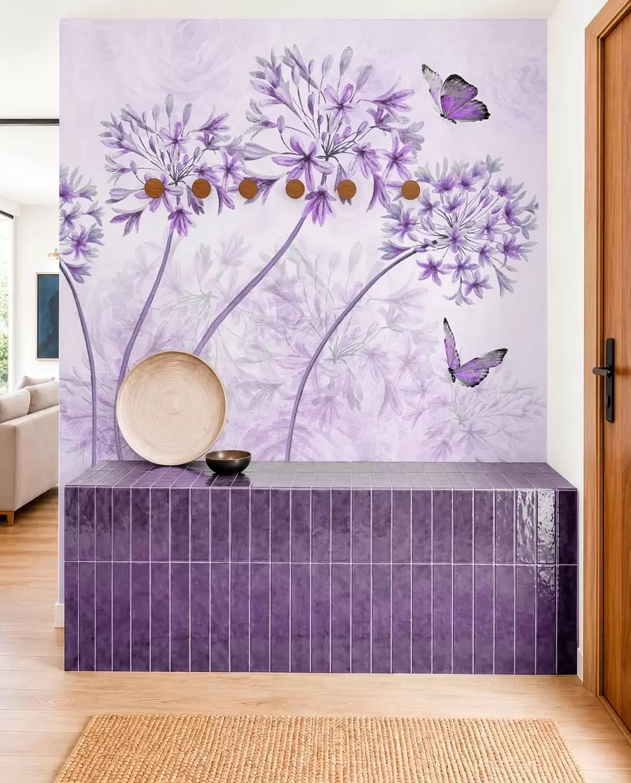 peintures murales Plante, fleur et bleu en couleurs roses u35495v3
