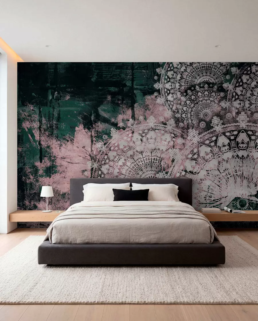 peintures murales Mandala vintage en couleurs roses u93958v2