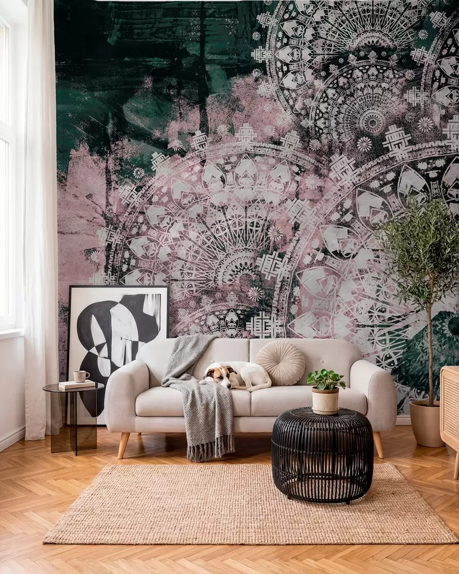 murales Mandala vintage en tonos rosas u93958v2