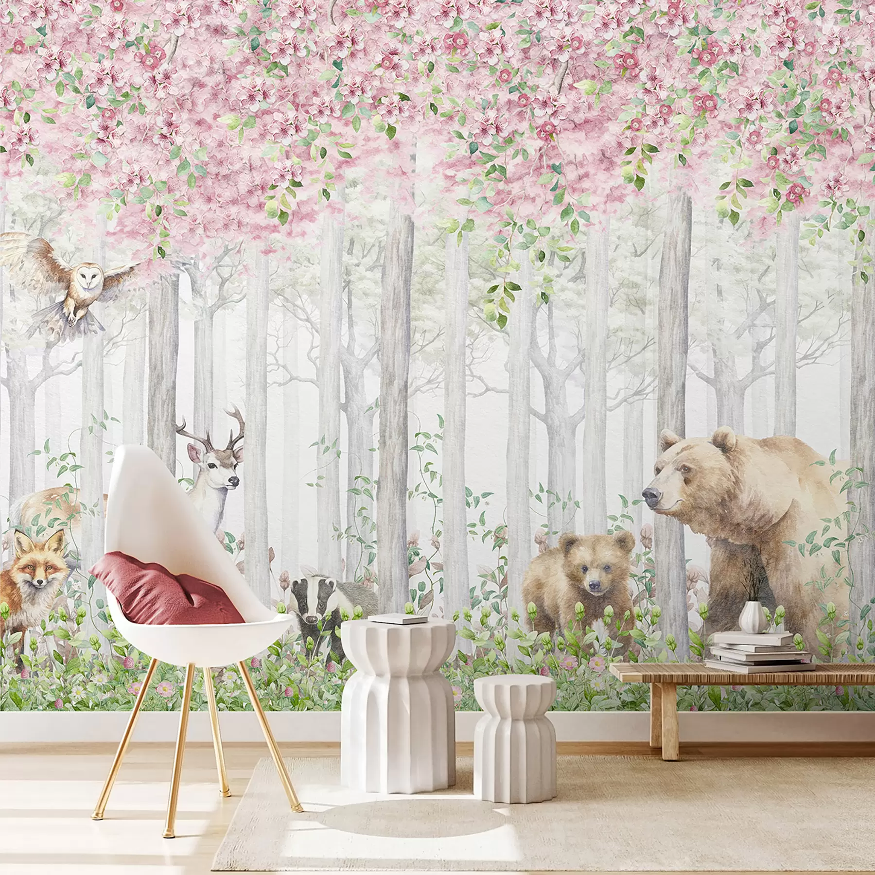 Wall Mural Photo Wallpaper Blooming forest with animals u97614