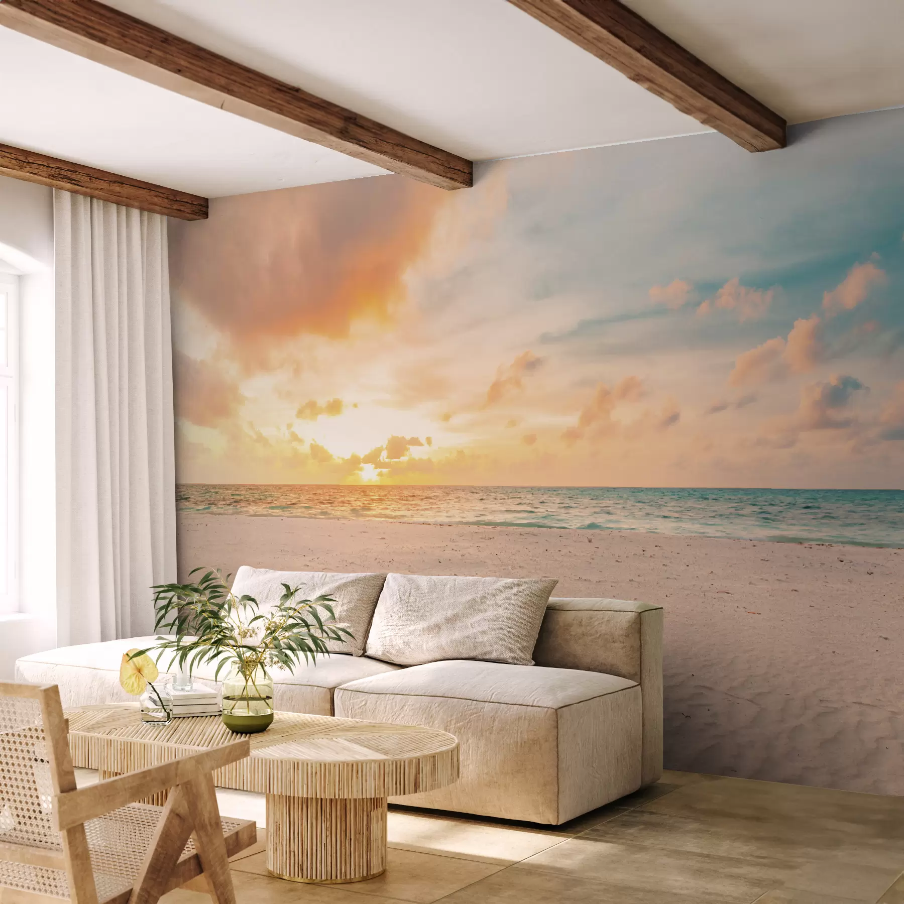 murales Playa arena blanca mar y olas u97894