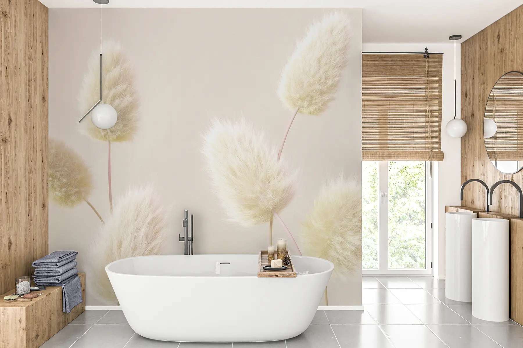 murales Flores secas beige de moda en estilo boho u98432v1