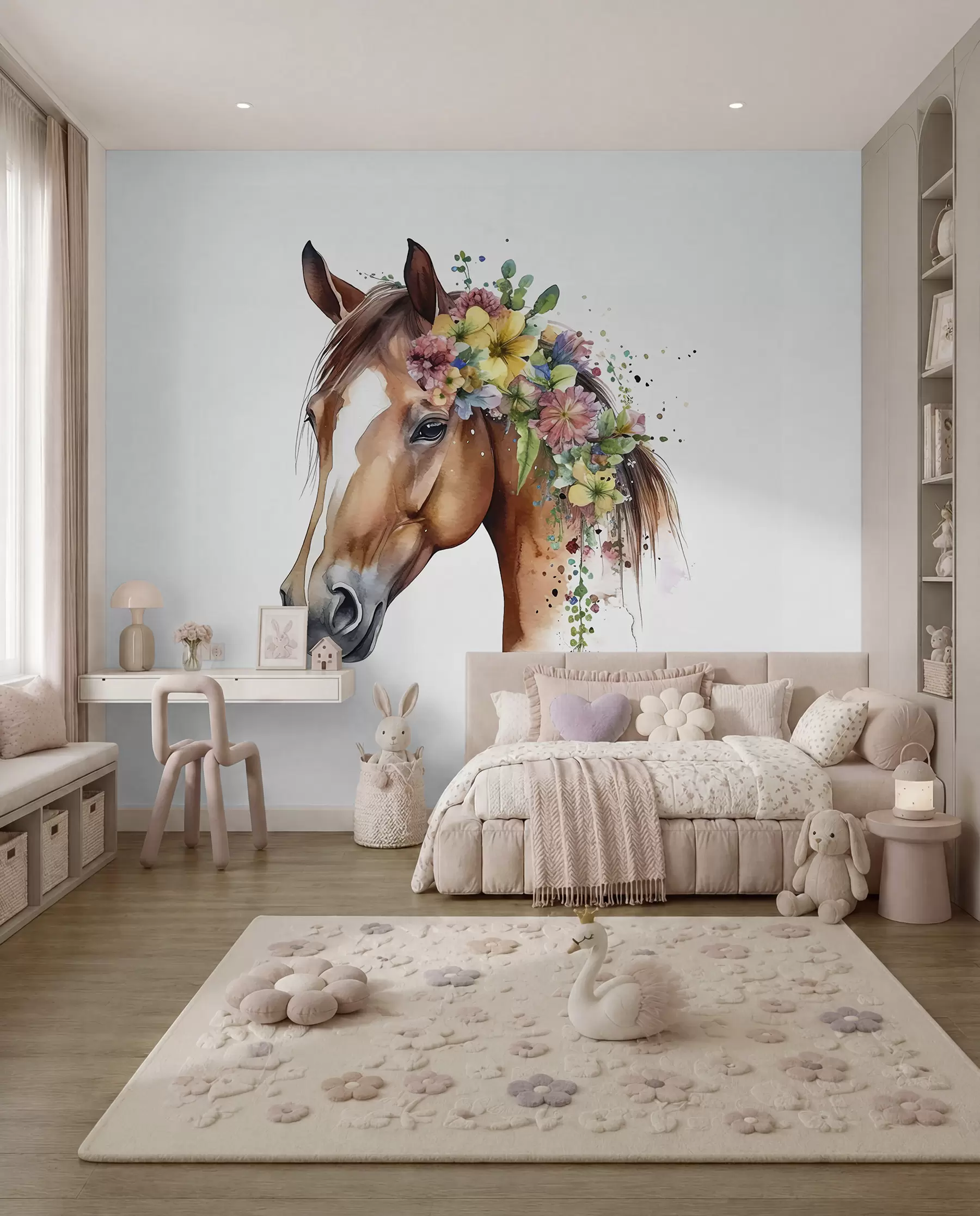 peintures murales Cheval à la couronne de fleurs u98192