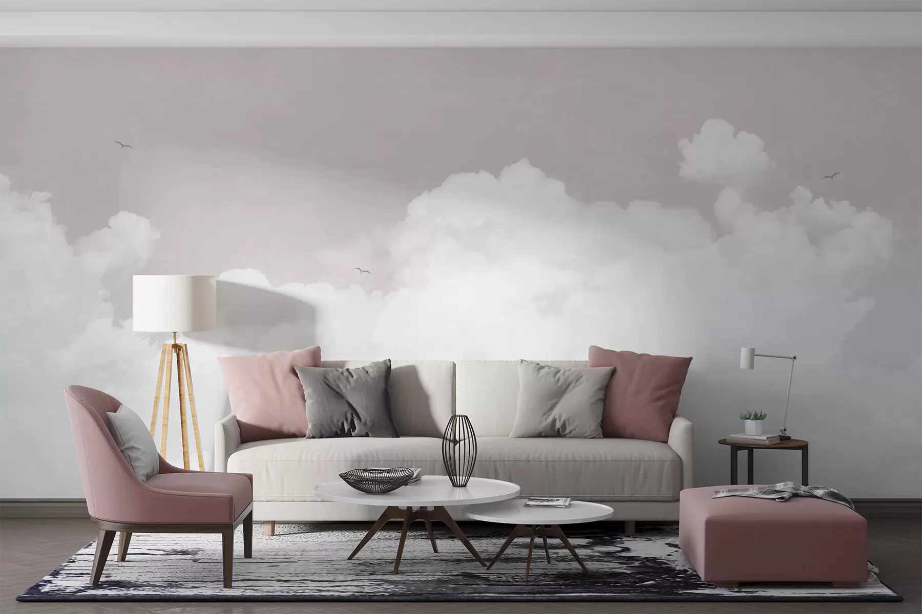 peintures murales Nuages vintage dans le ciel en rose u96783v1