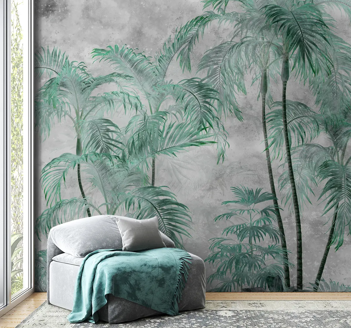 peintures murales Palmiers tropicaux sur un mur en béton u98586v1