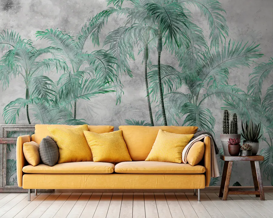 murales Palmeras tropicales sobre un muro de hormigón u98586v1