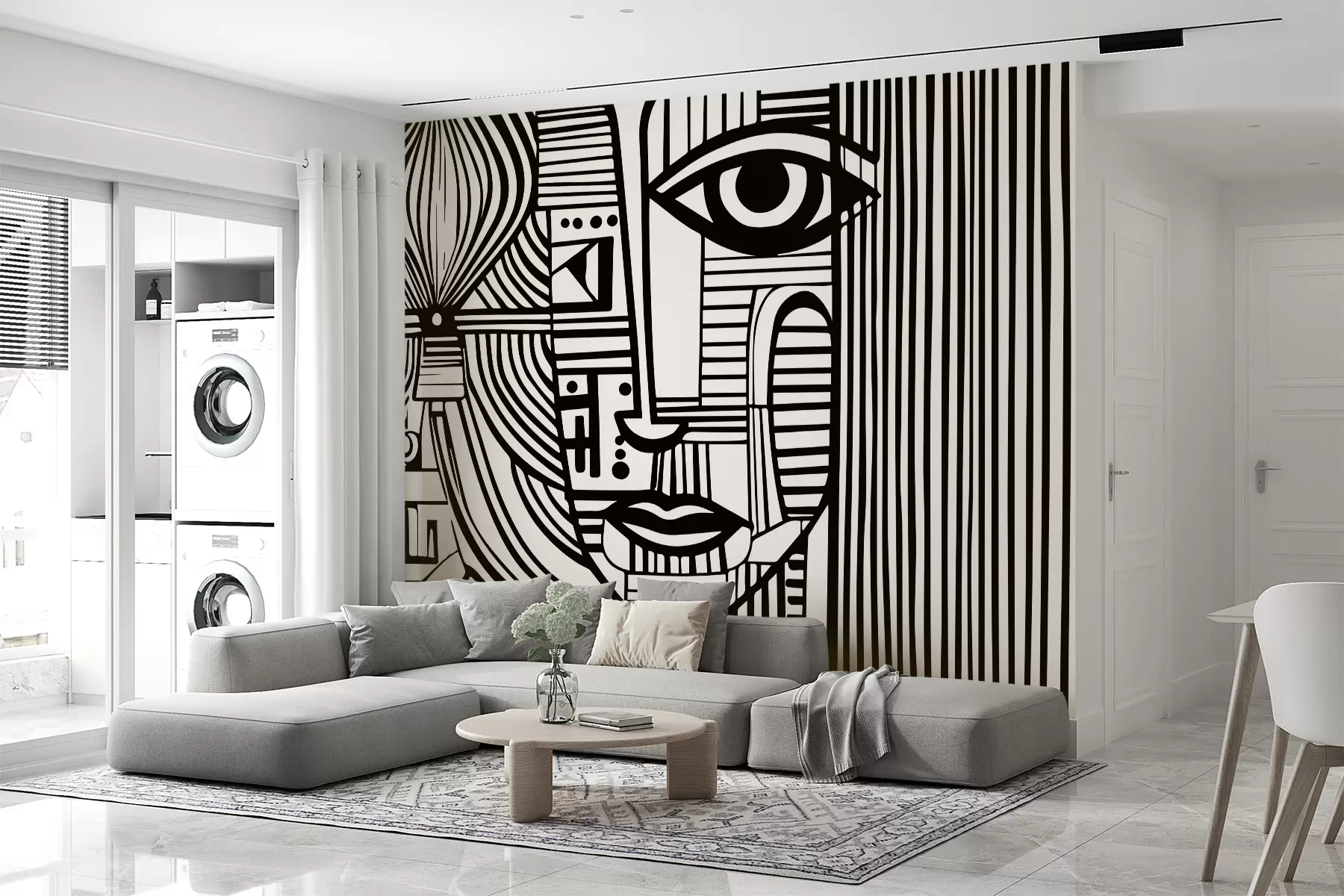 murales Rostro abstracto en blanco y negro u98714