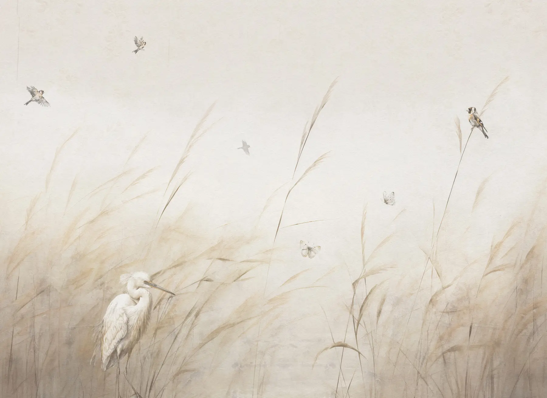 wall murals Birds on the lake among dried flowers, plants and grass u98439