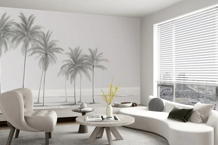 murales Palmeras blancas y negras junto al mar u98763
