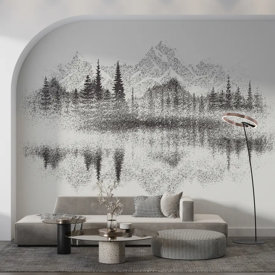 peintures murales La forêt et les montagnes se reflètent dans le lac u98808