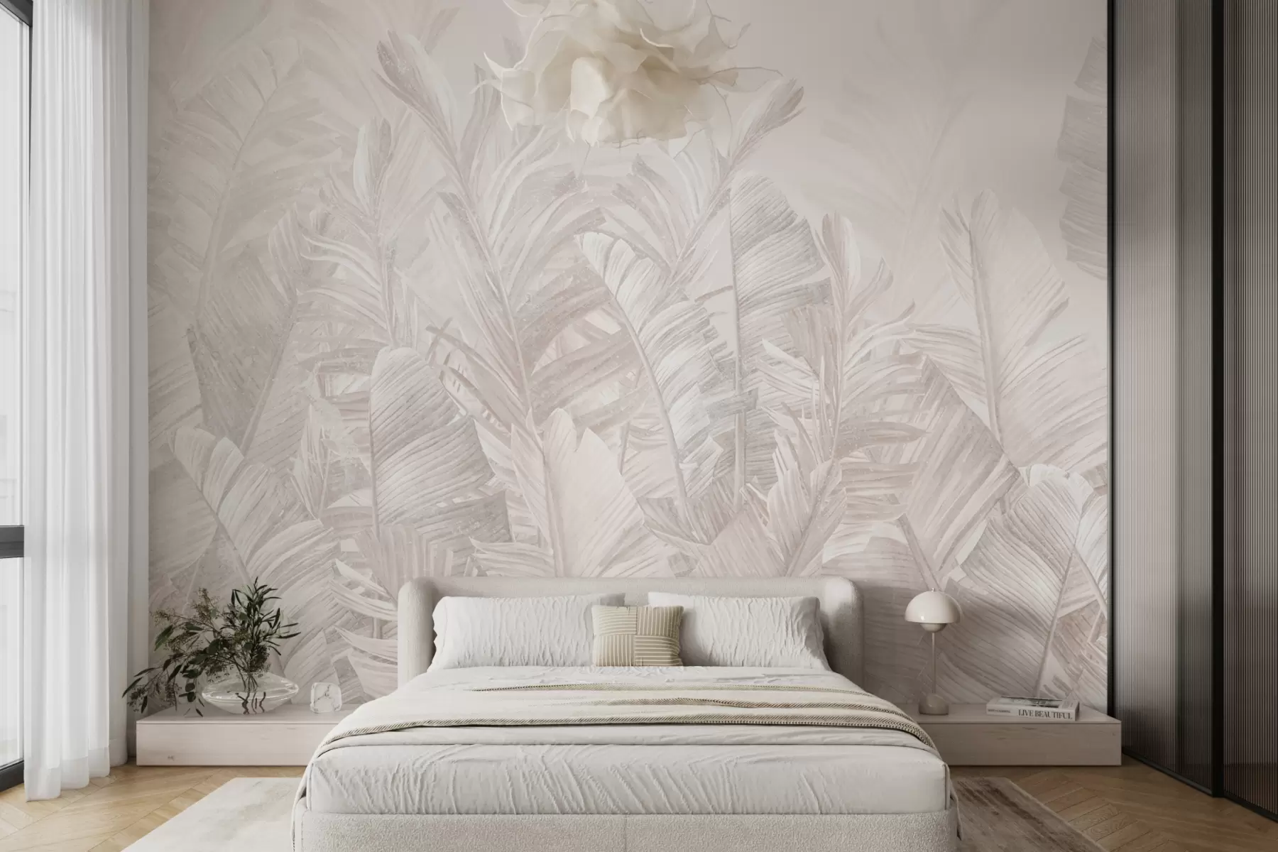 Wall Mural Photo Wallpaper Trendy tropical beige leaves u98951