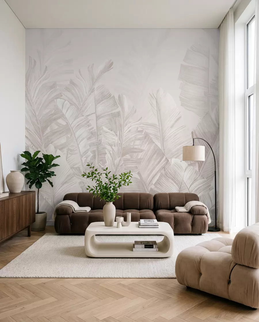 wall murals Trendy tropical beige leaves u98951
