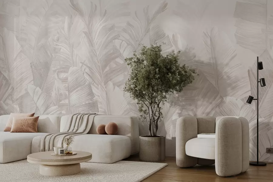 Wall Mural Photo Wallpaper Trendy tropical beige leaves u98951