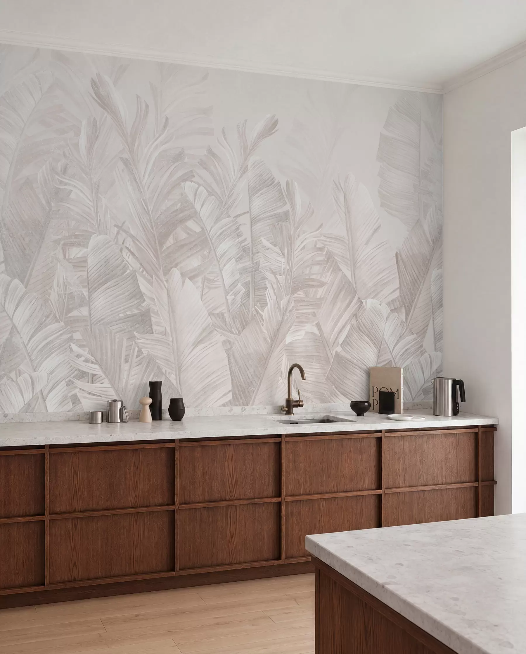 peintures murales Feuilles tropicales beige tendance u98951