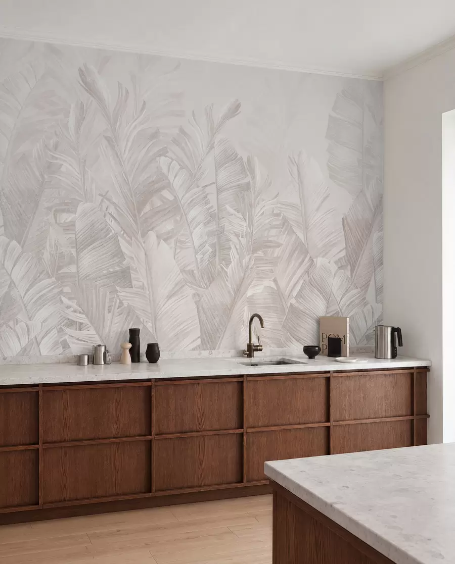 peintures murales Feuilles tropicales beige tendance u98951