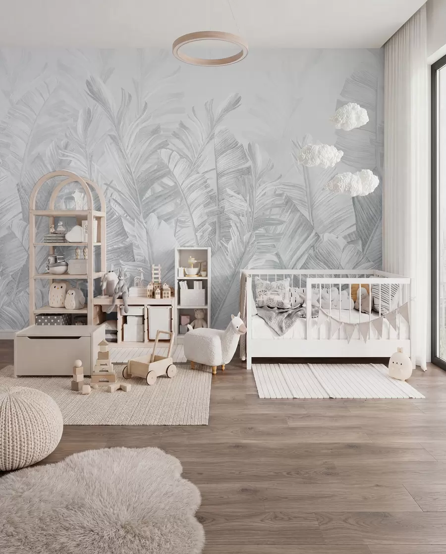 murales Hojas grises tropicales de moda u98951v2