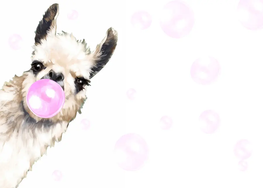 wall murals Funny llama and pink bubbles u98952