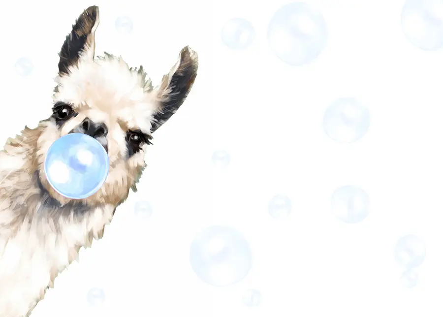 Wall Mural Photo Wallpaper Cheerful llama and blue bubbles u98952v1