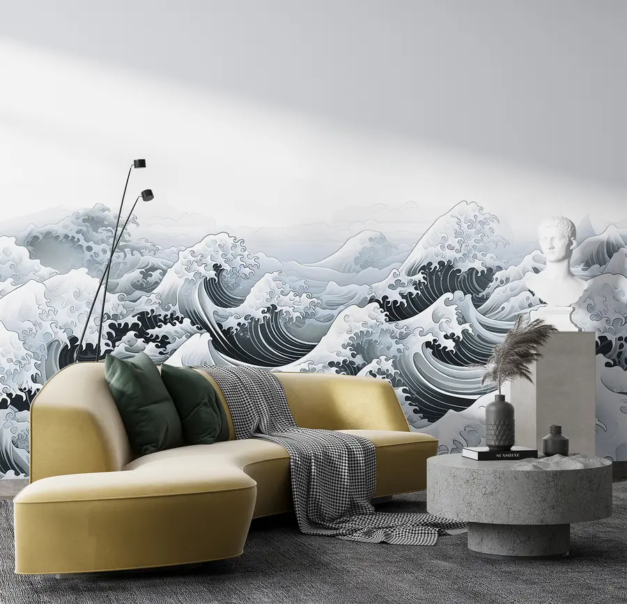 wall murals Japanese Style Sea Waves, Ocean Theme, Marine, Soft Colors u98898