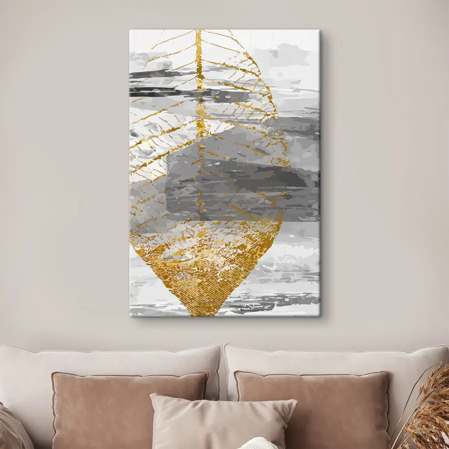 murales Diseño artístico de hojas en tonos neutros s36483