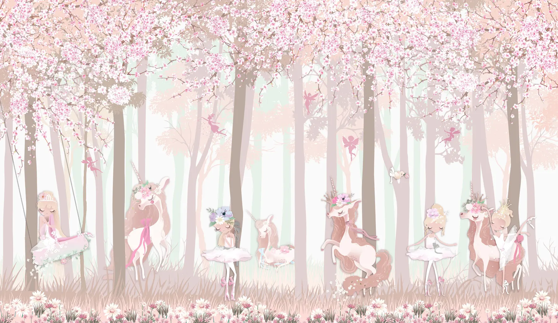 Wall Mural Photo Wallpaper A forest with princesses and unicorns u98694