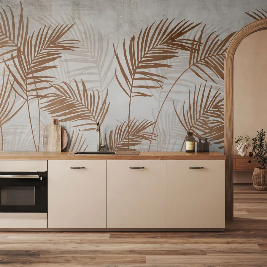 Wall Mural Photo Wallpaper Wallpaper design with tropical trees and leaves in a misty forest u98974