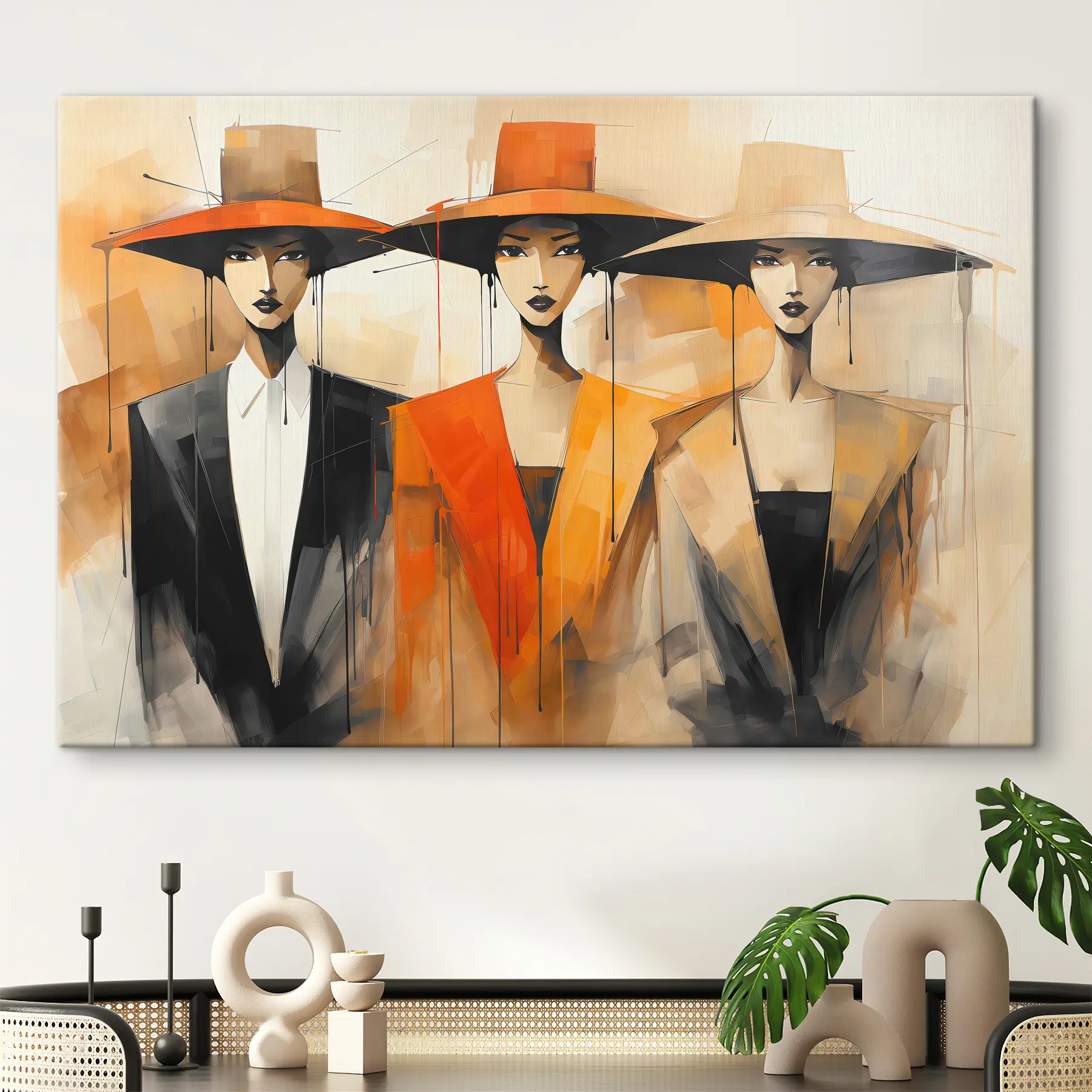 murales Elegante trío con sombreros vibrantes s36826