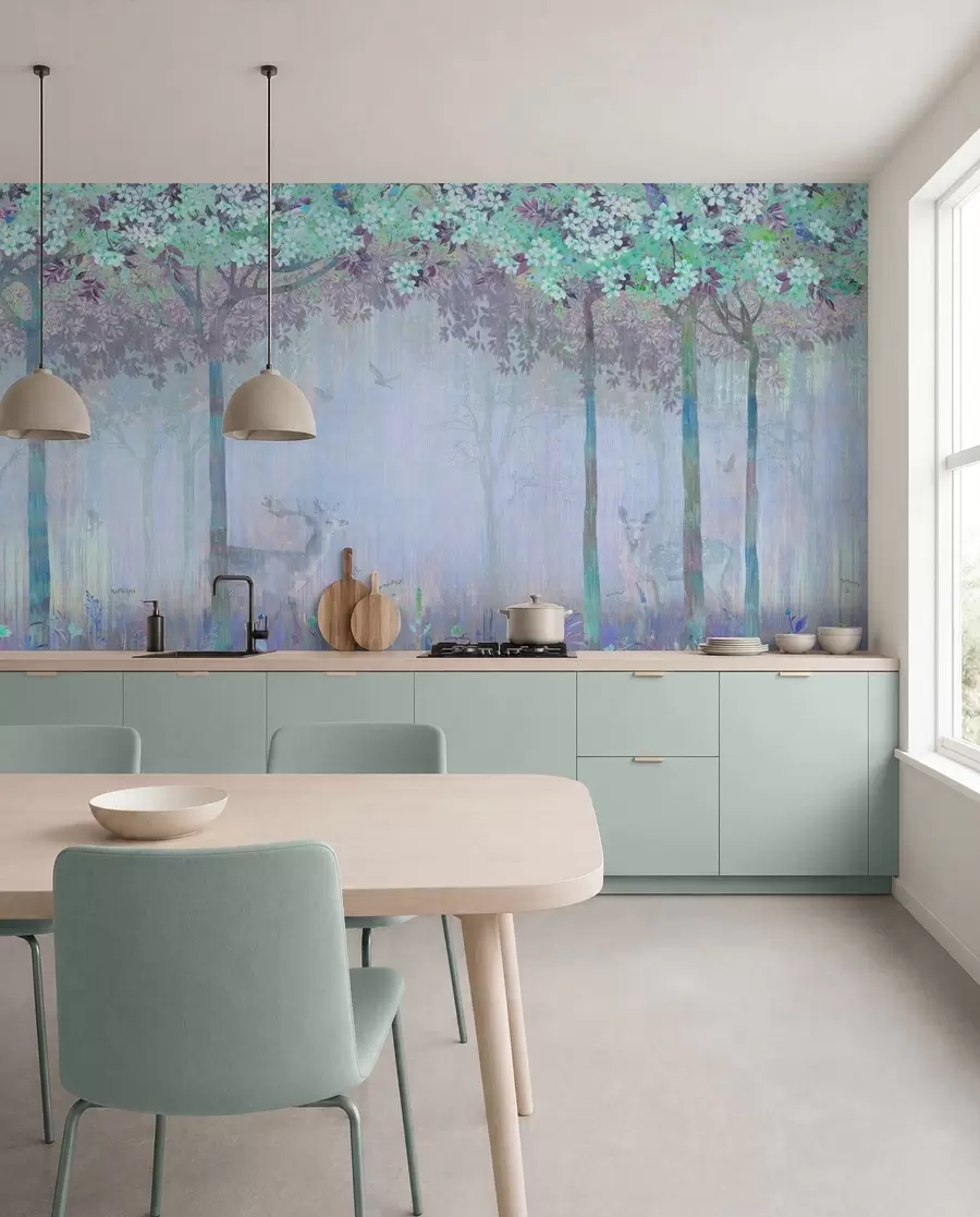 peintures murales Cerf au bois fleuri bleu u62100v1