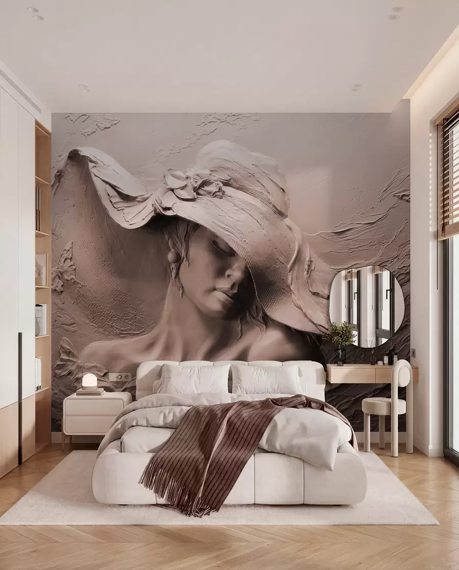 peintures murales Femme au chapeau 3D u62592v1